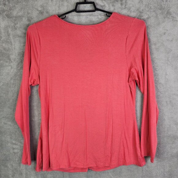 Womens Coral Pink Ruched Knit Top V Neck Long Sleeve Ava & Viv Plus Size 1X - Picture 8 of 12